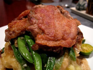Pork saltimbocca with mash & garlic beans